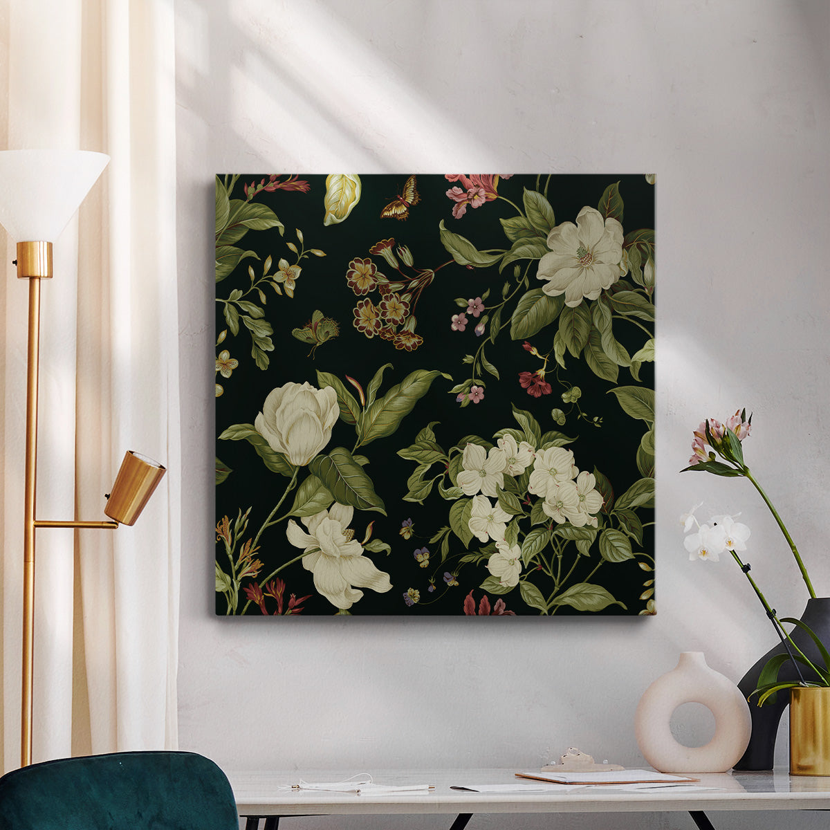 Garden Floral on Black I - Canvas Art Print