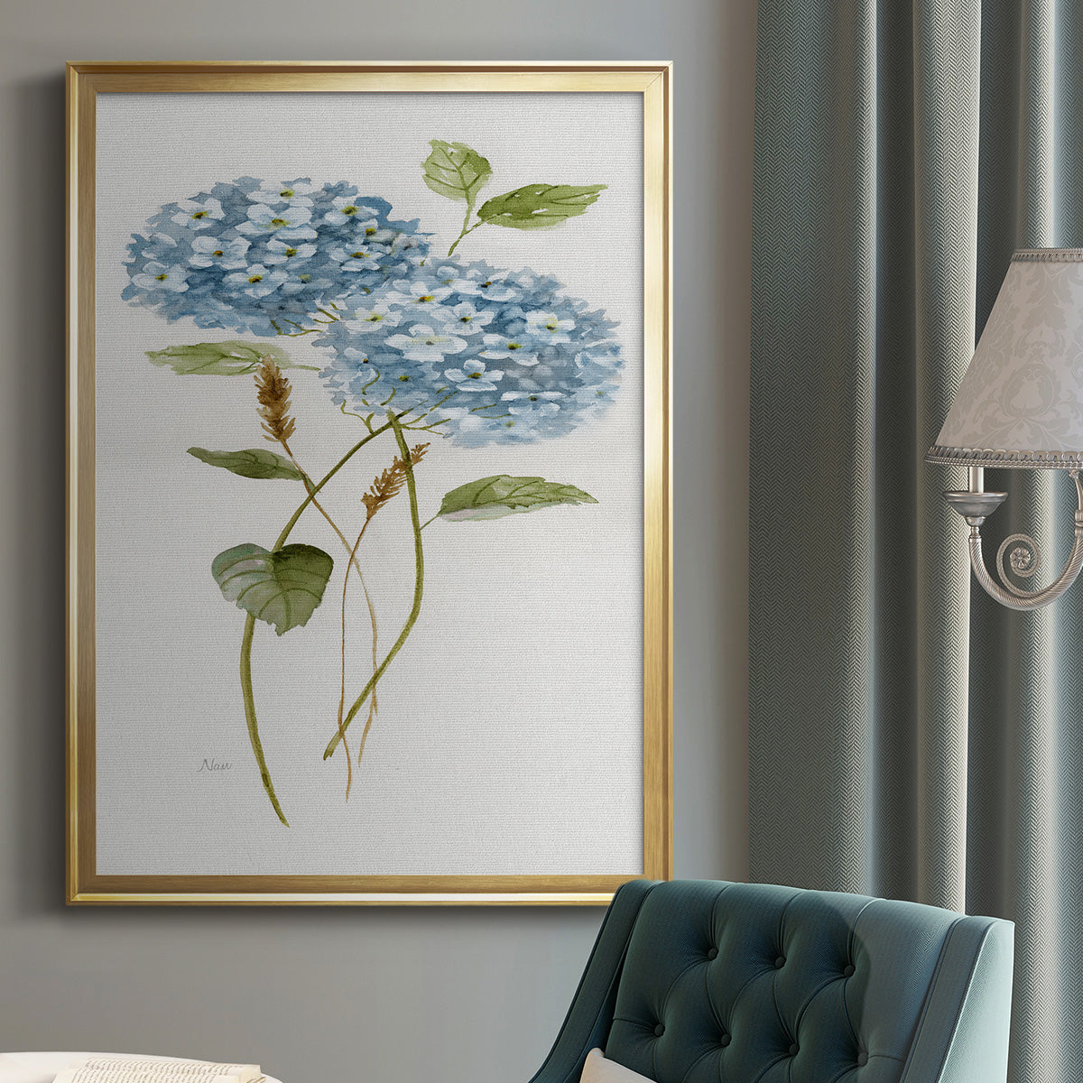 Petite Blue Hydrangea II - Modern Framed Canvas Print