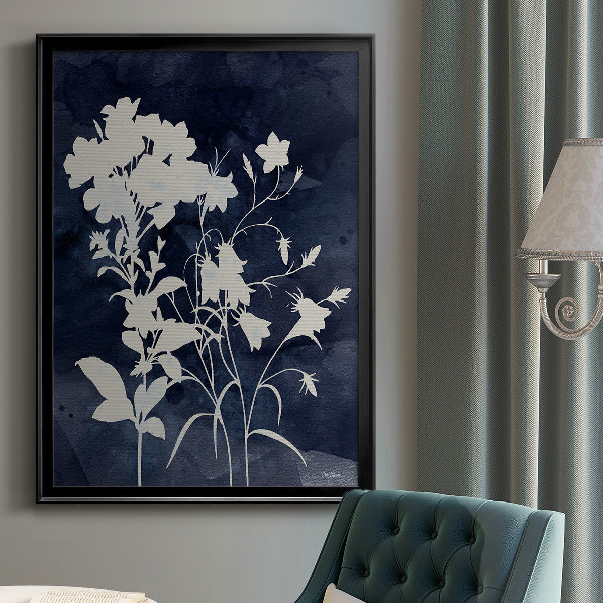 Indigo Botanical II Revisited - Modern Framed Canvas Print
