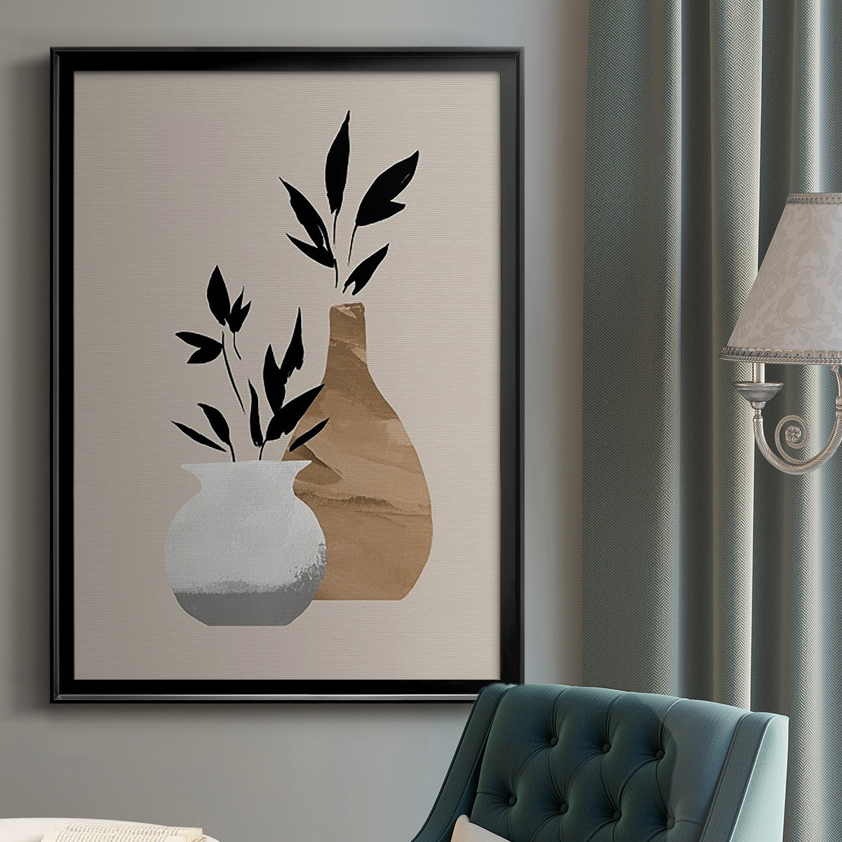 Simple Bud Vases I - Modern Framed Canvas Print