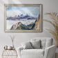 Impressionist alpine mountain landscape by John Singer Sargent in an ornate champagne frame displayed in a bright interior setting.