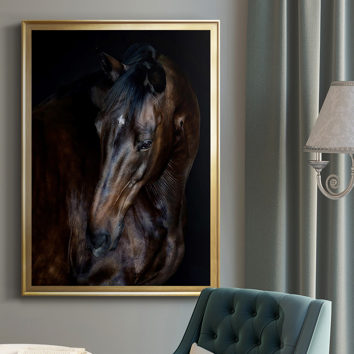 Sunlit Horses I - Modern Framed Canvas Print