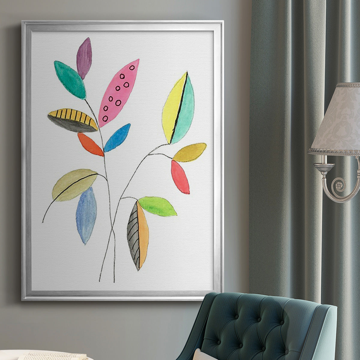 Color Pop Leaves III - Modern Framed Canvas Print