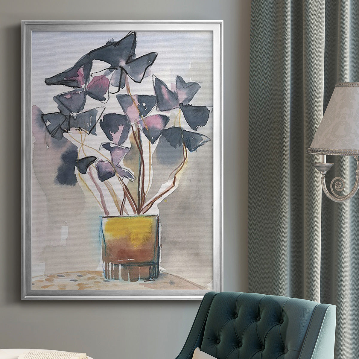 Oxalis in Vase II - Modern Framed Canvas Print