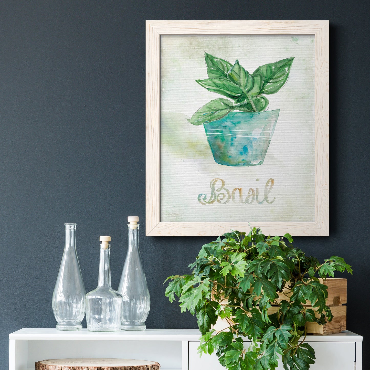 Potted Basil - Premium Canvas Framed in Barnwood - Ready to Hang