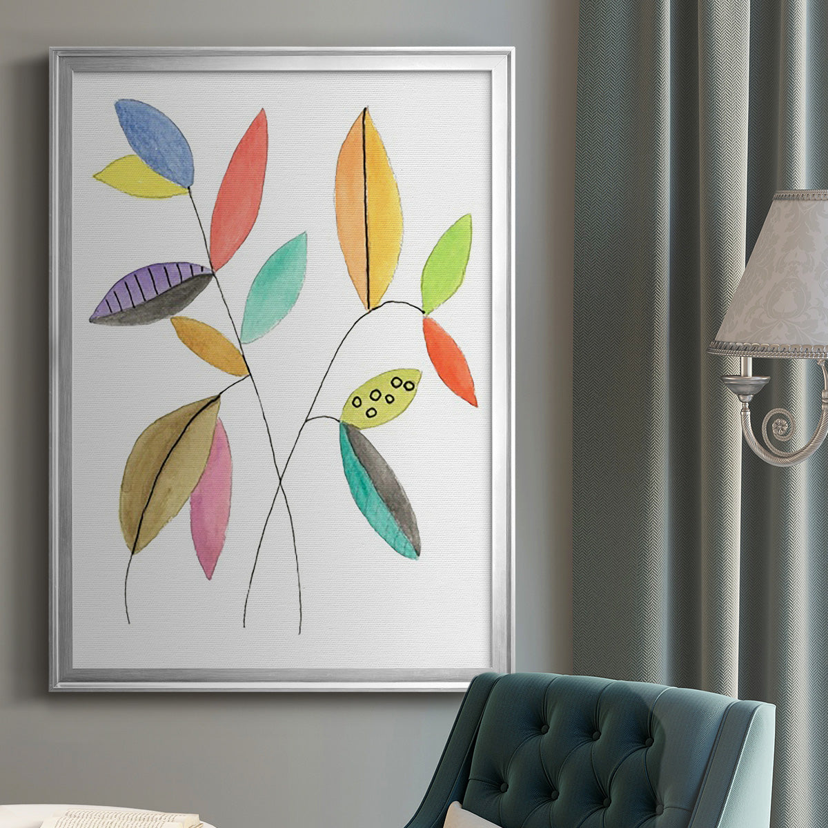 Color Pop Leaves IV - Modern Framed Canvas Print