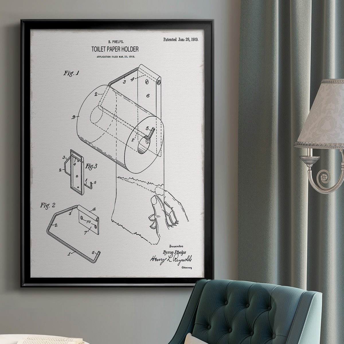 Toilet Paper Patent II - Modern Framed Canvas Print