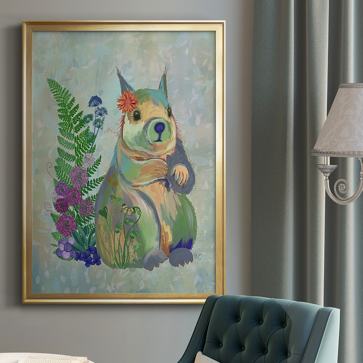 Fantastic Florals Squirrel - Modern Framed Canvas Print