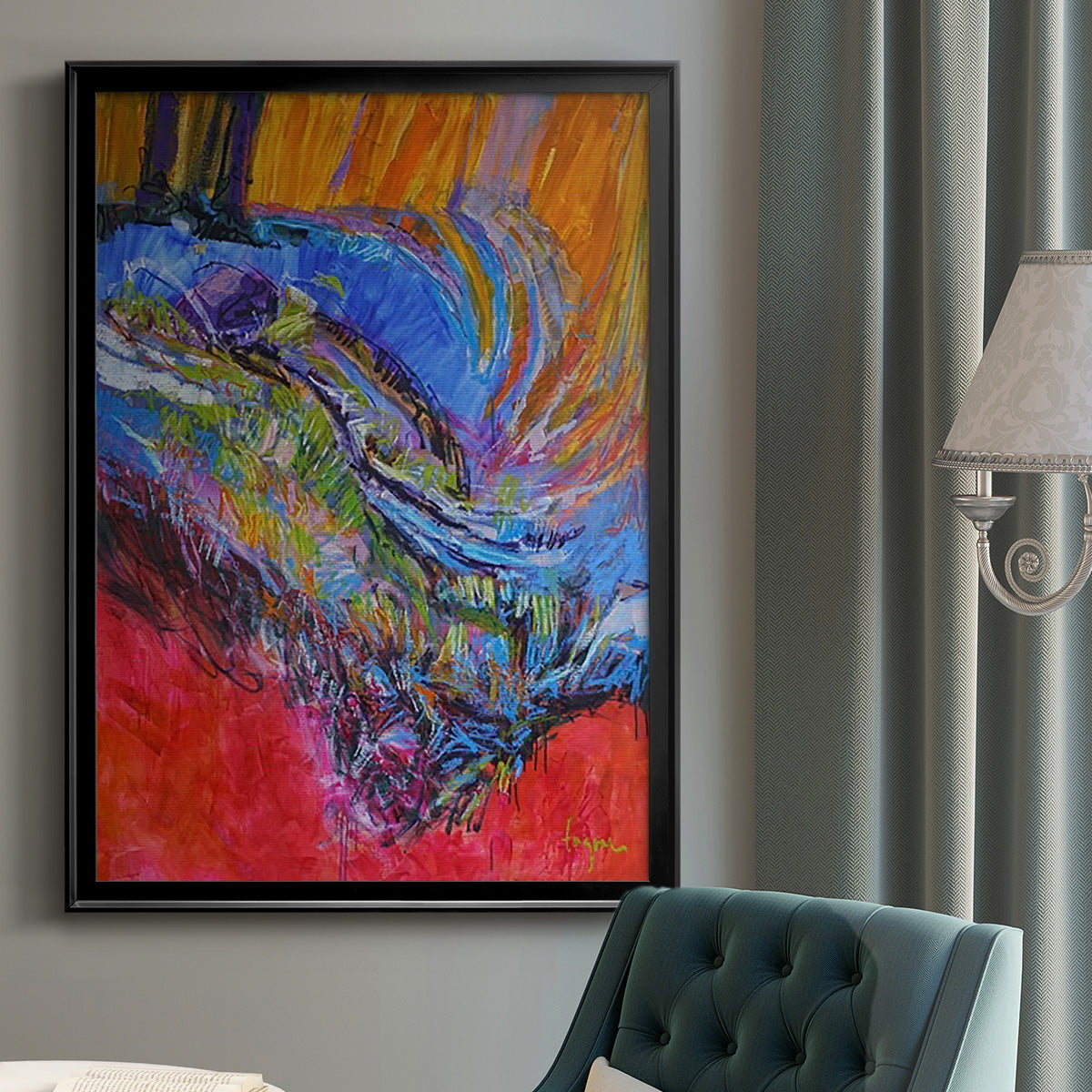 Vibrant Flow II - Modern Framed Canvas Print