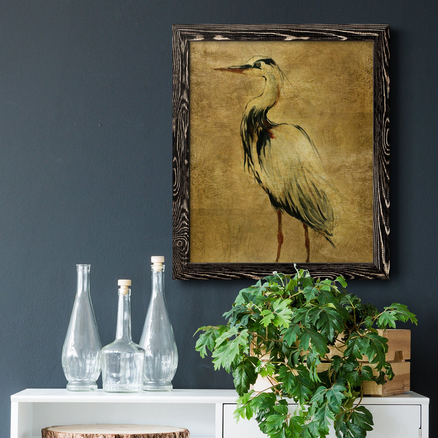 Gold Crane at Dusk II - Premium Canvas Framed in Barnwood - Ready to Hang