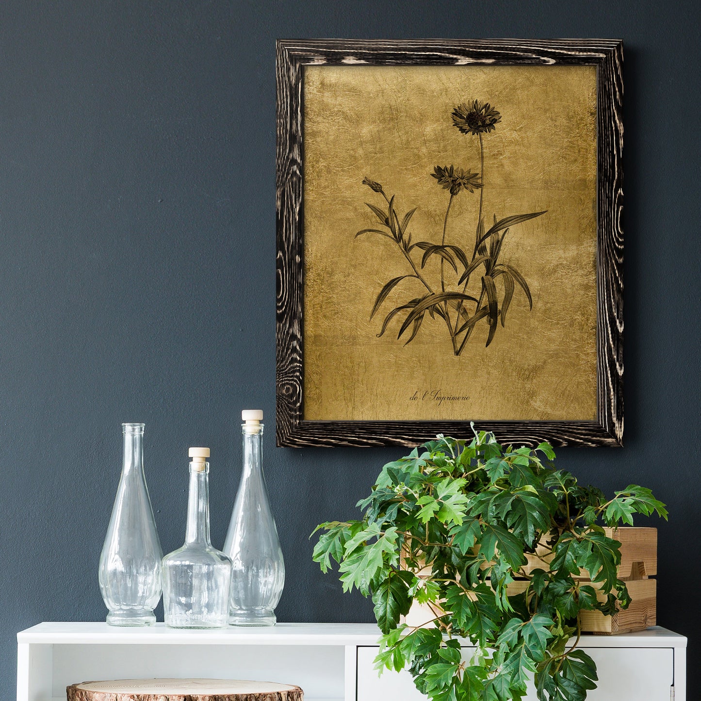 Gold Sketch Botanical I - Premium Canvas Framed in Barnwood - Ready to Hang