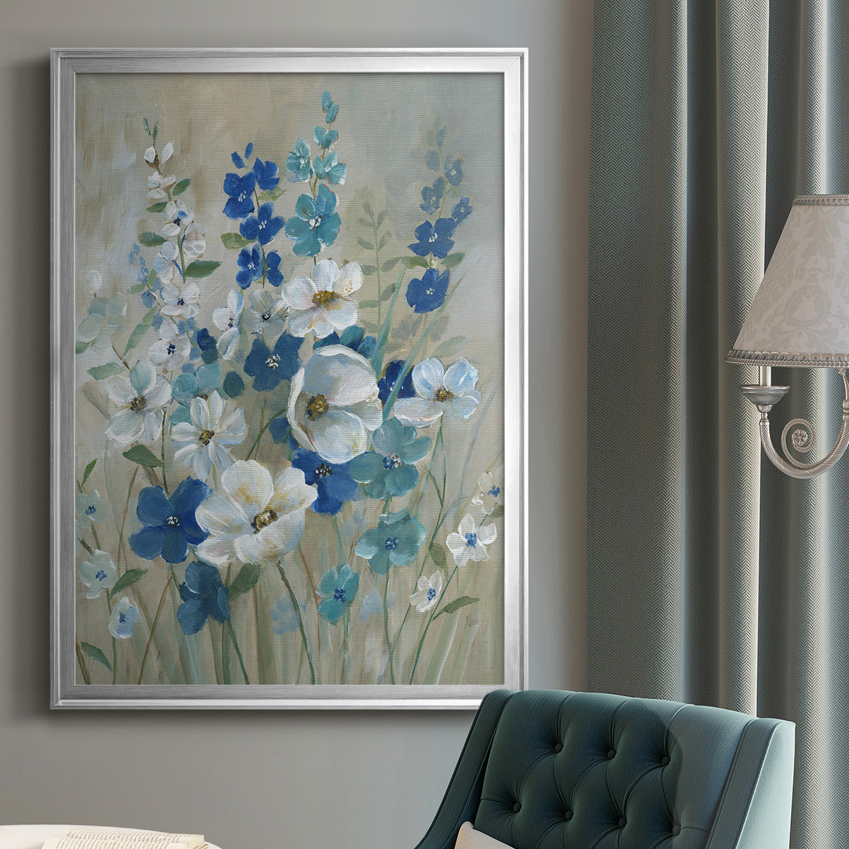 Blue Garden I - Modern Framed Canvas Print