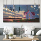 Three-panel canvas wall art featuring farmhouse scene before approaching storm, displayed in a modern living room above seating.