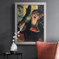 Impressionist portrait of a café singer by Edgar Degas in an ornate weathered white frame displayed in a dark-toned interior setting.