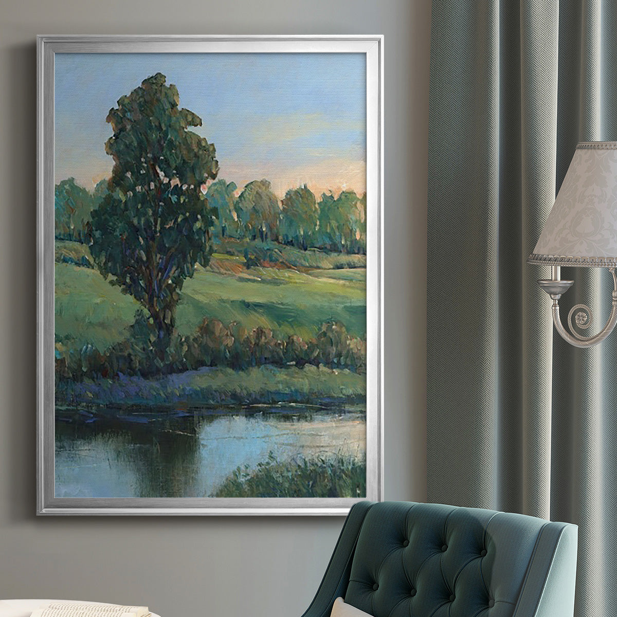 Tree by the Riverbank II - Modern Framed Canvas Print