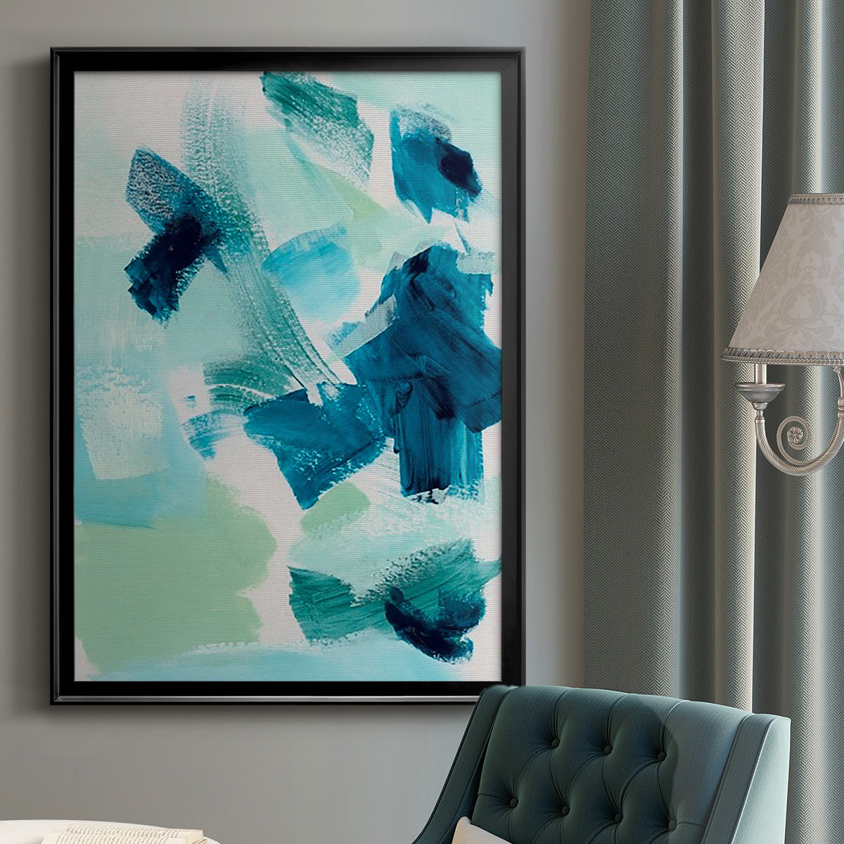 Teal Composition II - Modern Framed Canvas Print