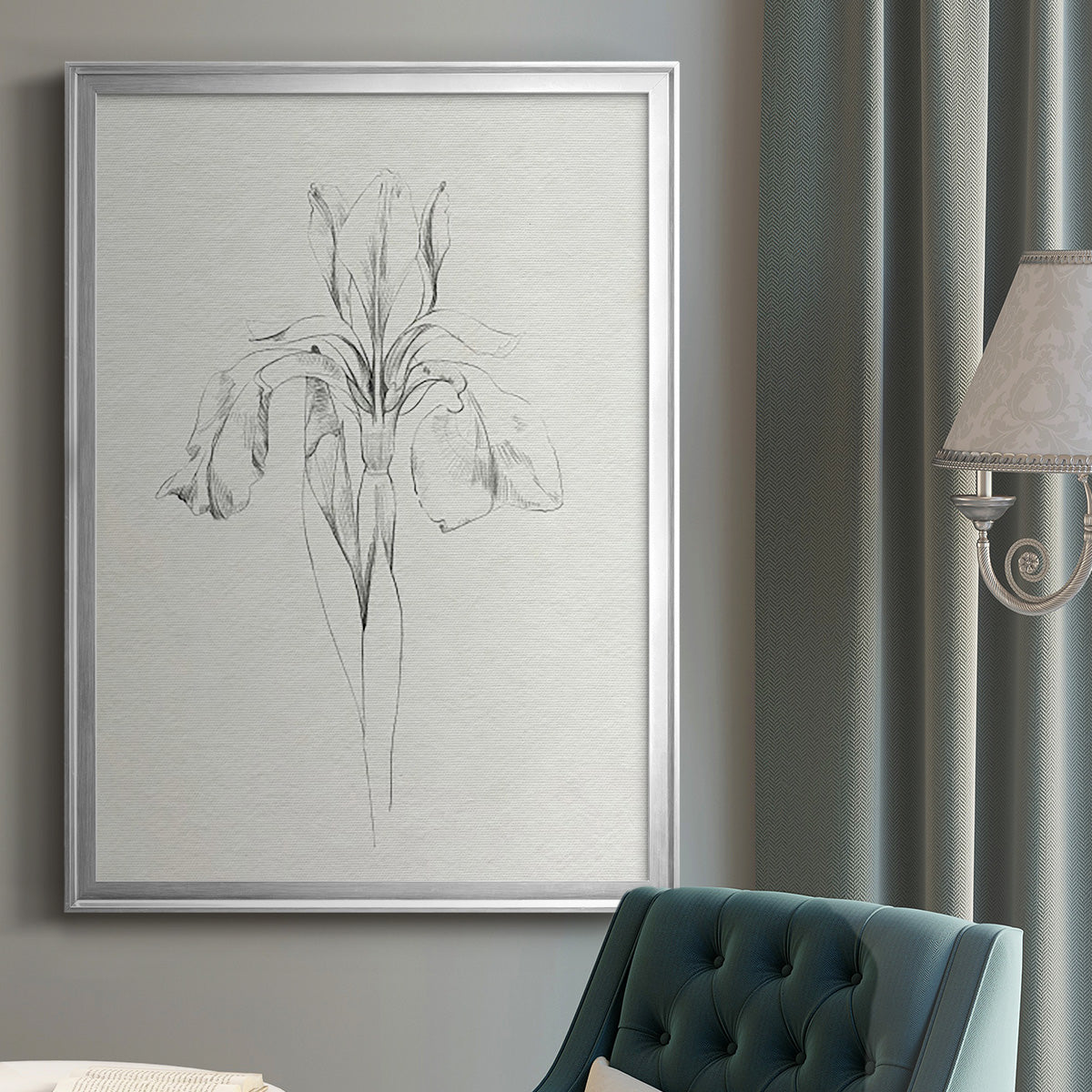 Neutral Iris Sketch I - Modern Framed Canvas Print