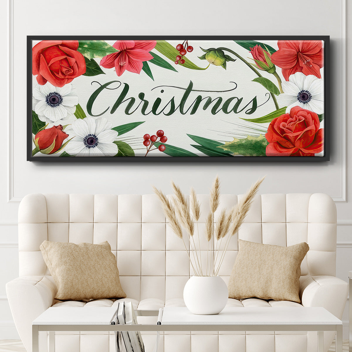 Christmas Flora Wreath Collection D - Floater Framed Canvas Print