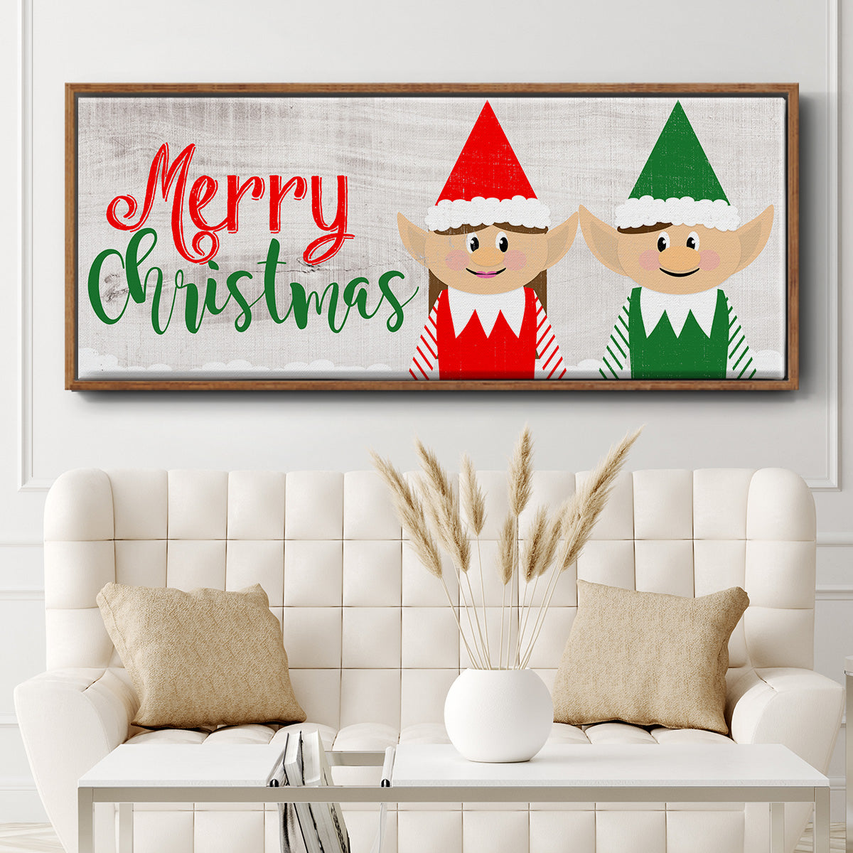 Christmas Elf Couple - Floater Framed Canvas Print