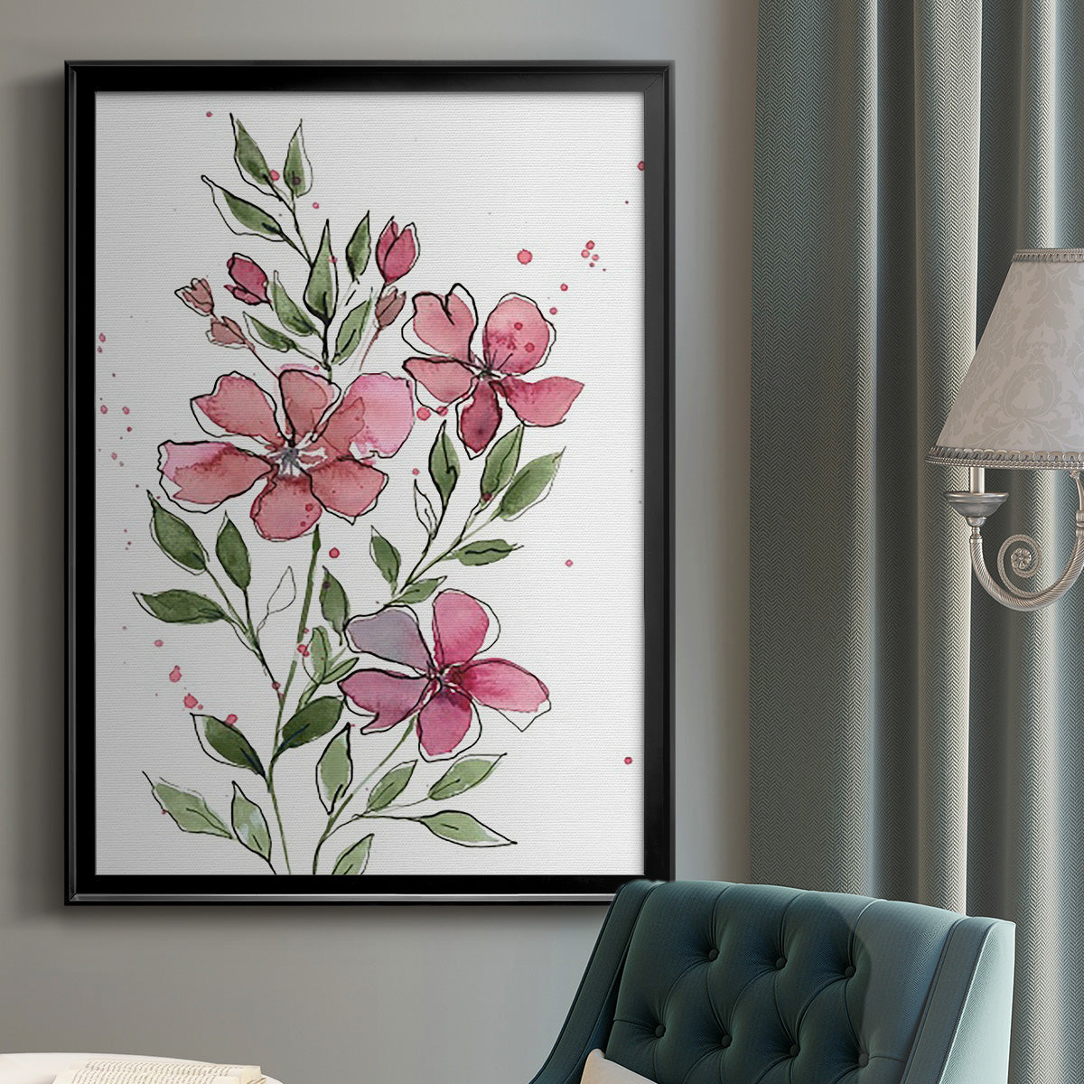 Watercolor Floral Stems I - Modern Framed Canvas Print