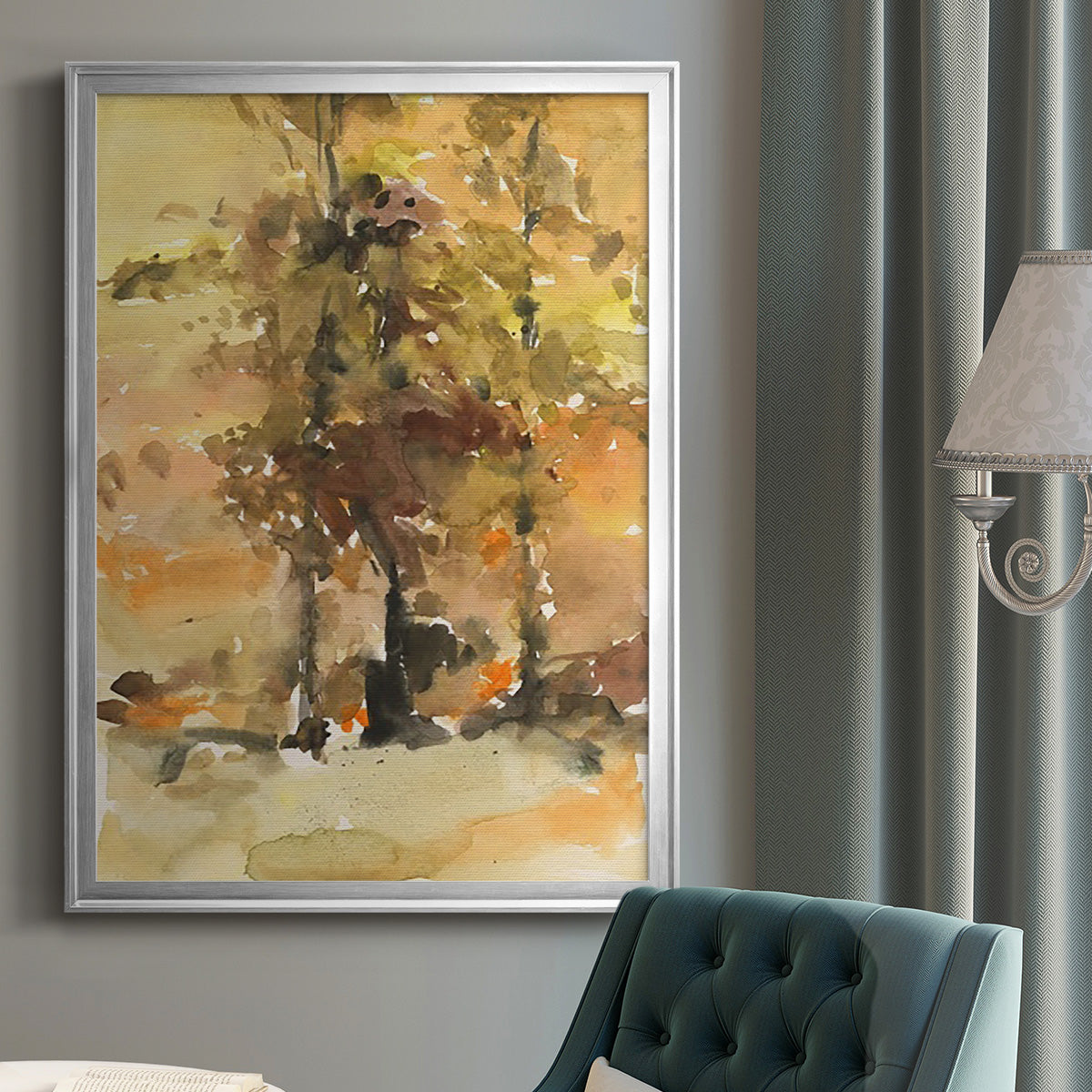 Fall Foliage Watercolor I - Modern Framed Canvas Print