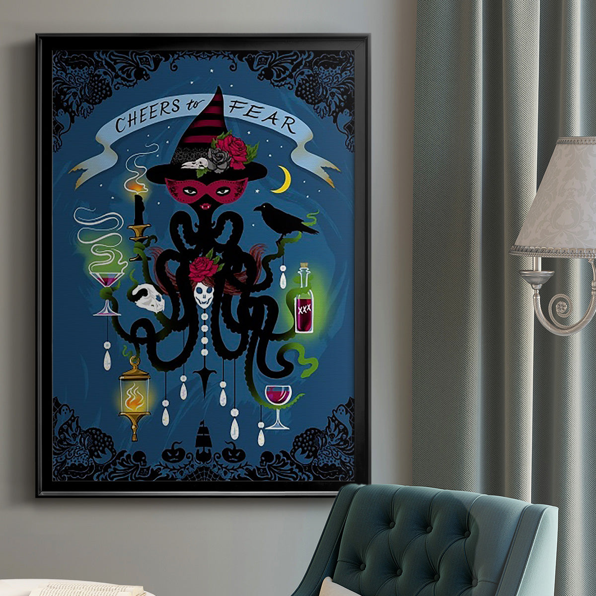 Spooky Cephalopod Chandeliers I - Modern Framed Canvas Print