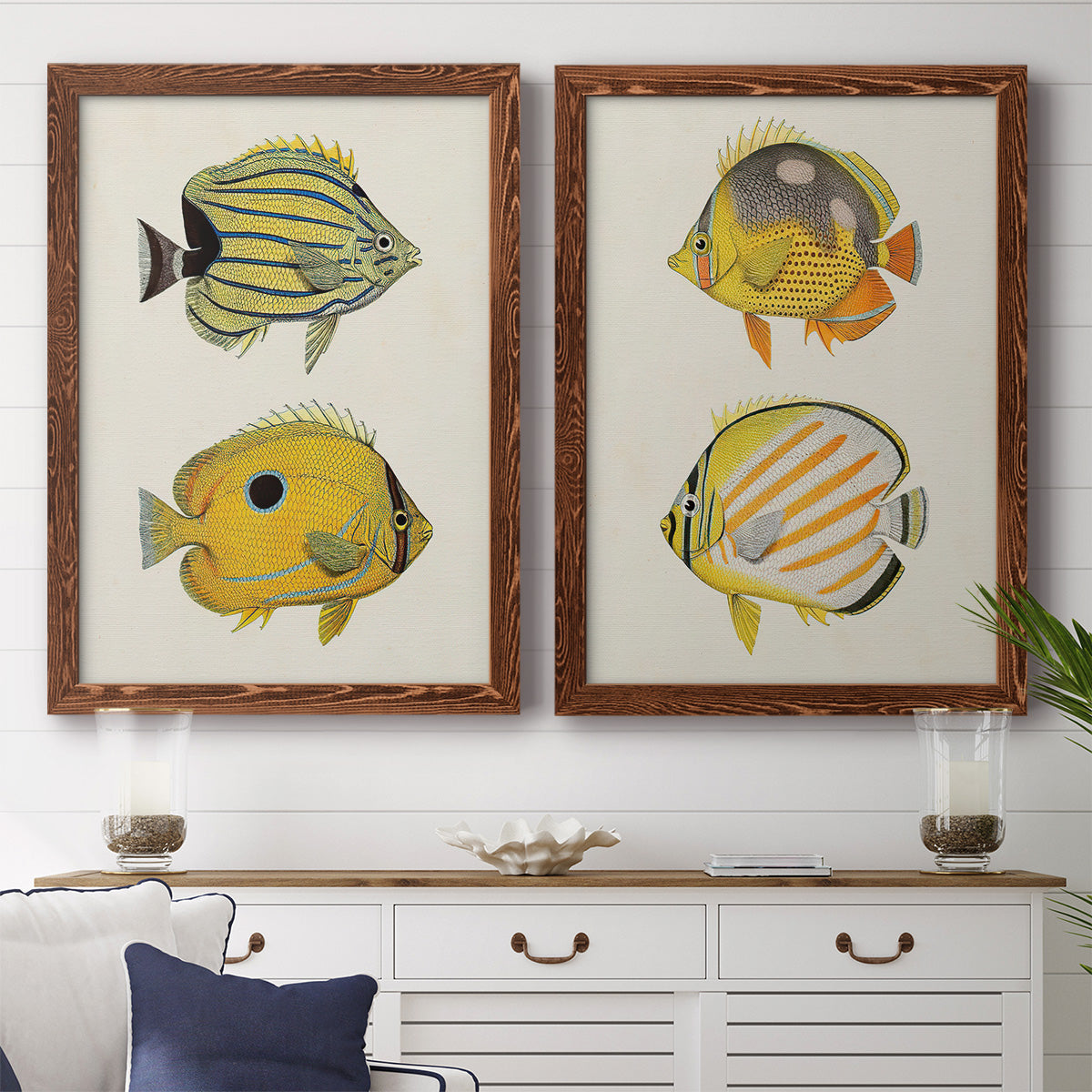 Yellow & Grey Fish III - Premium Framed Canvas 2 Piece Set - Ready to Hang