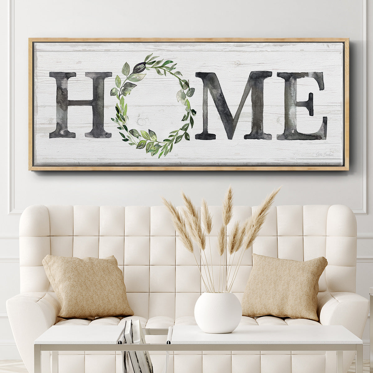 Gray Home Wreath - Floater Framed Canvas Print