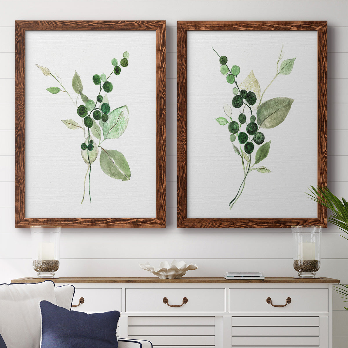 Sprigs in Green I   - Premium Framed Canvas 2 Piece Set - Ready to Hang