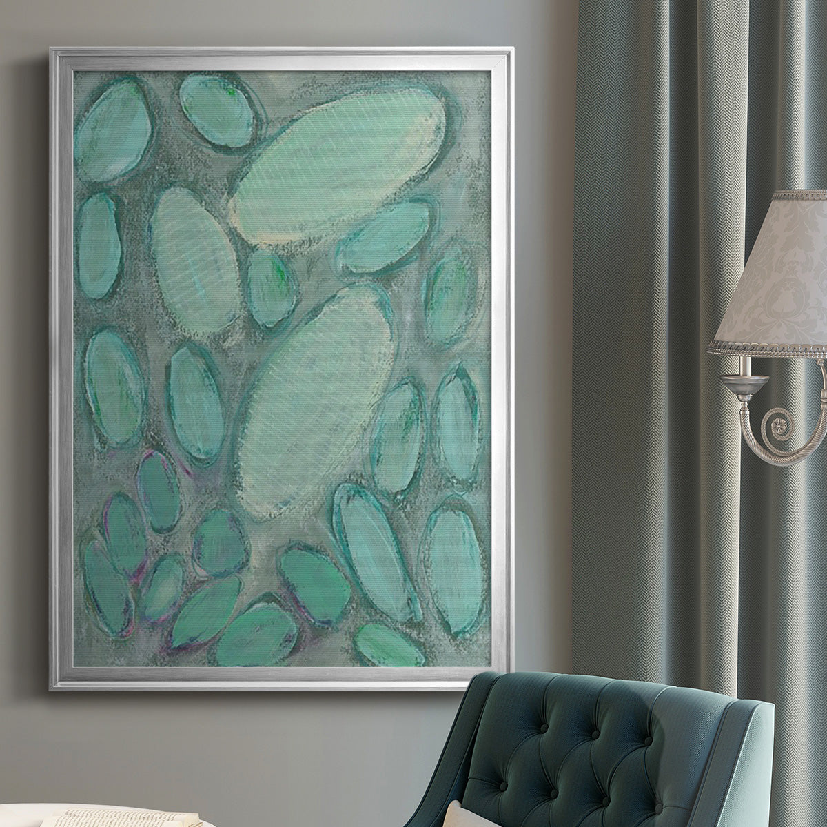 Blue Orbs II - Modern Framed Canvas Print