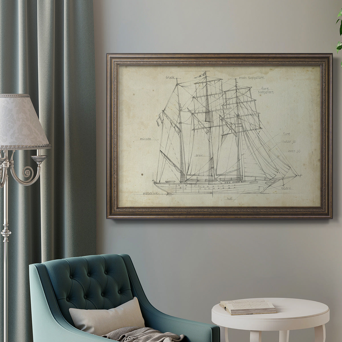 Sailboat Blueprint I Premium Framed Canvas- Ready to Hang