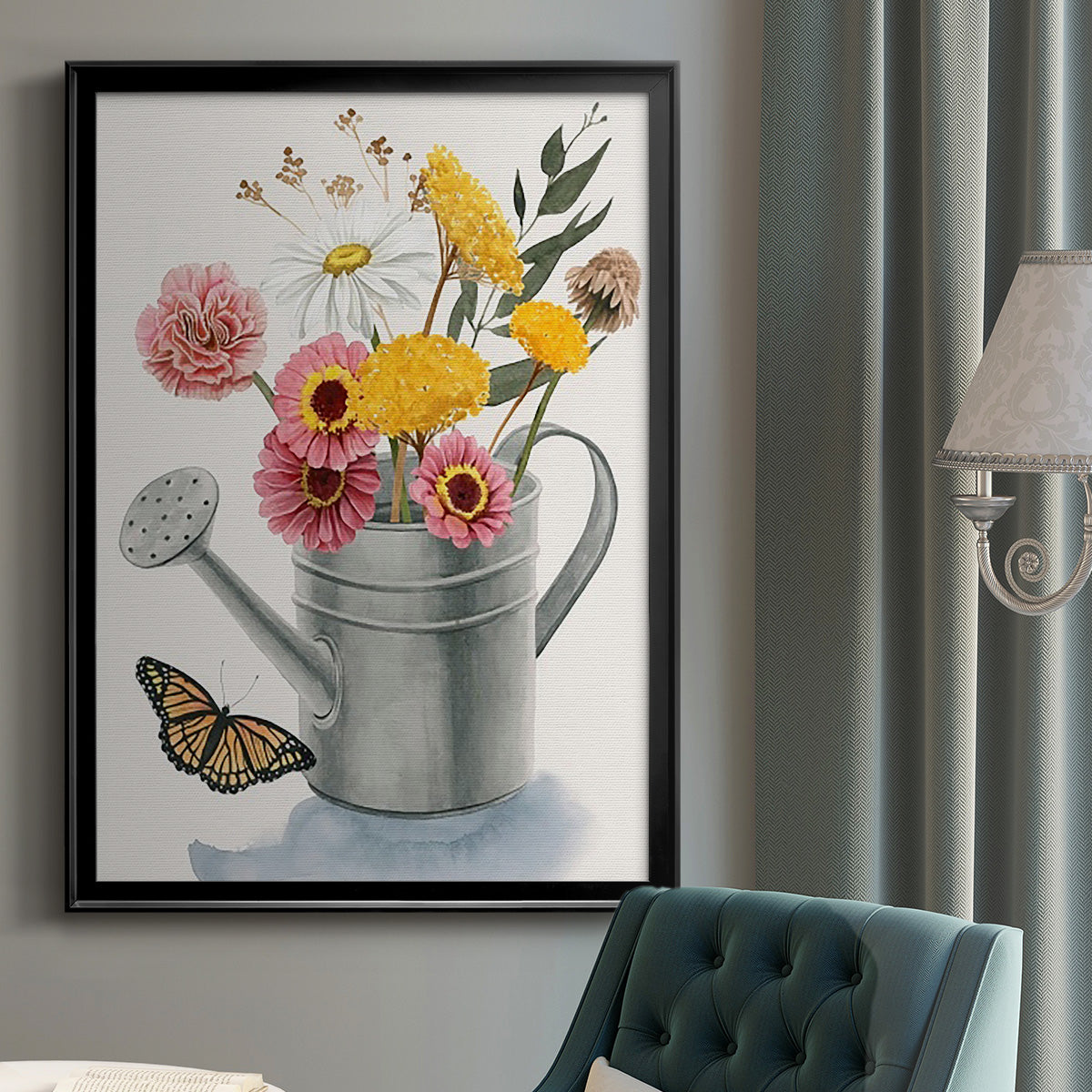 Watering Can Bouquet I - Modern Framed Canvas Print