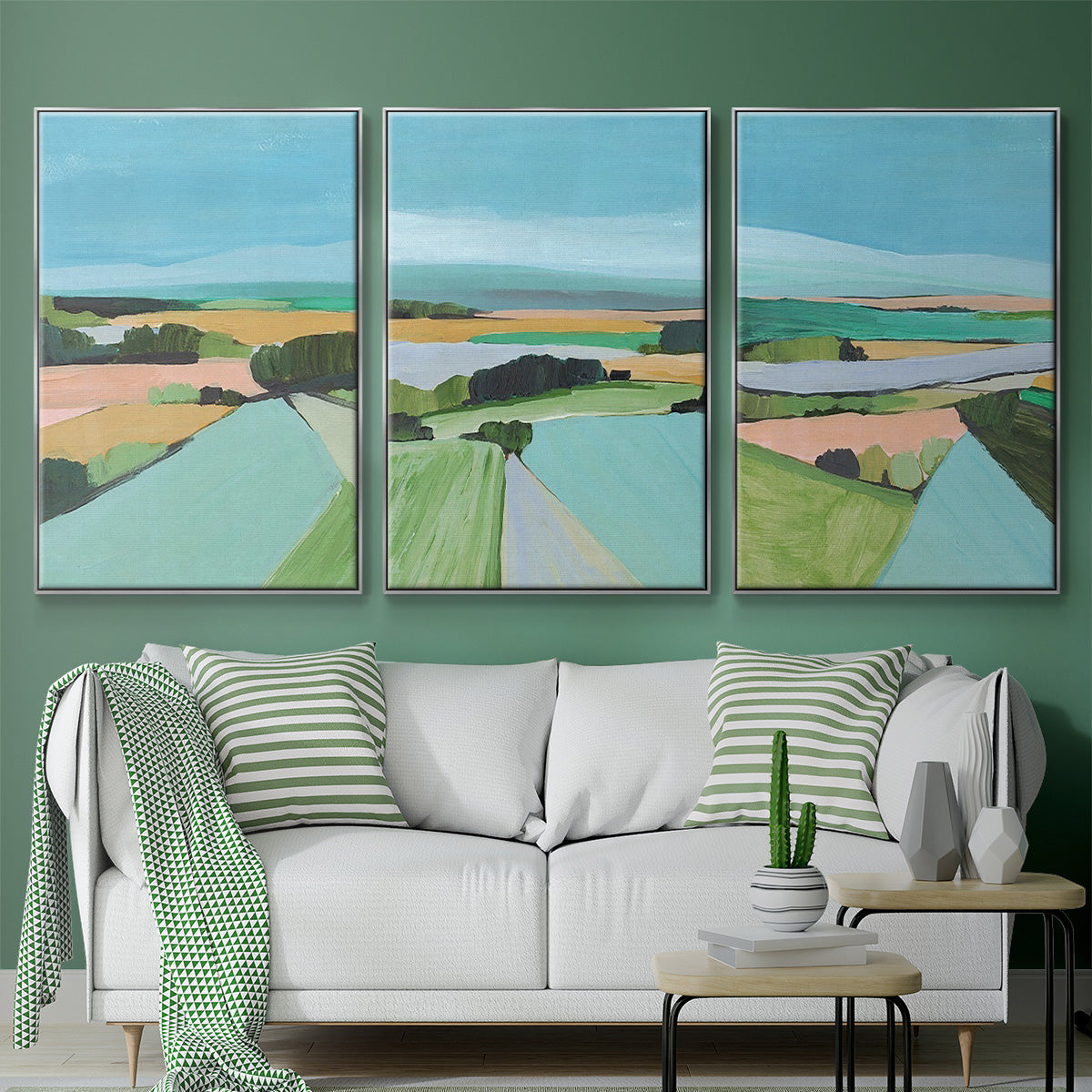 Bright Colored Countryside I - Framed Premium Gallery Wrapped Canvas L Frame 3 Piece Set - Ready to Hang