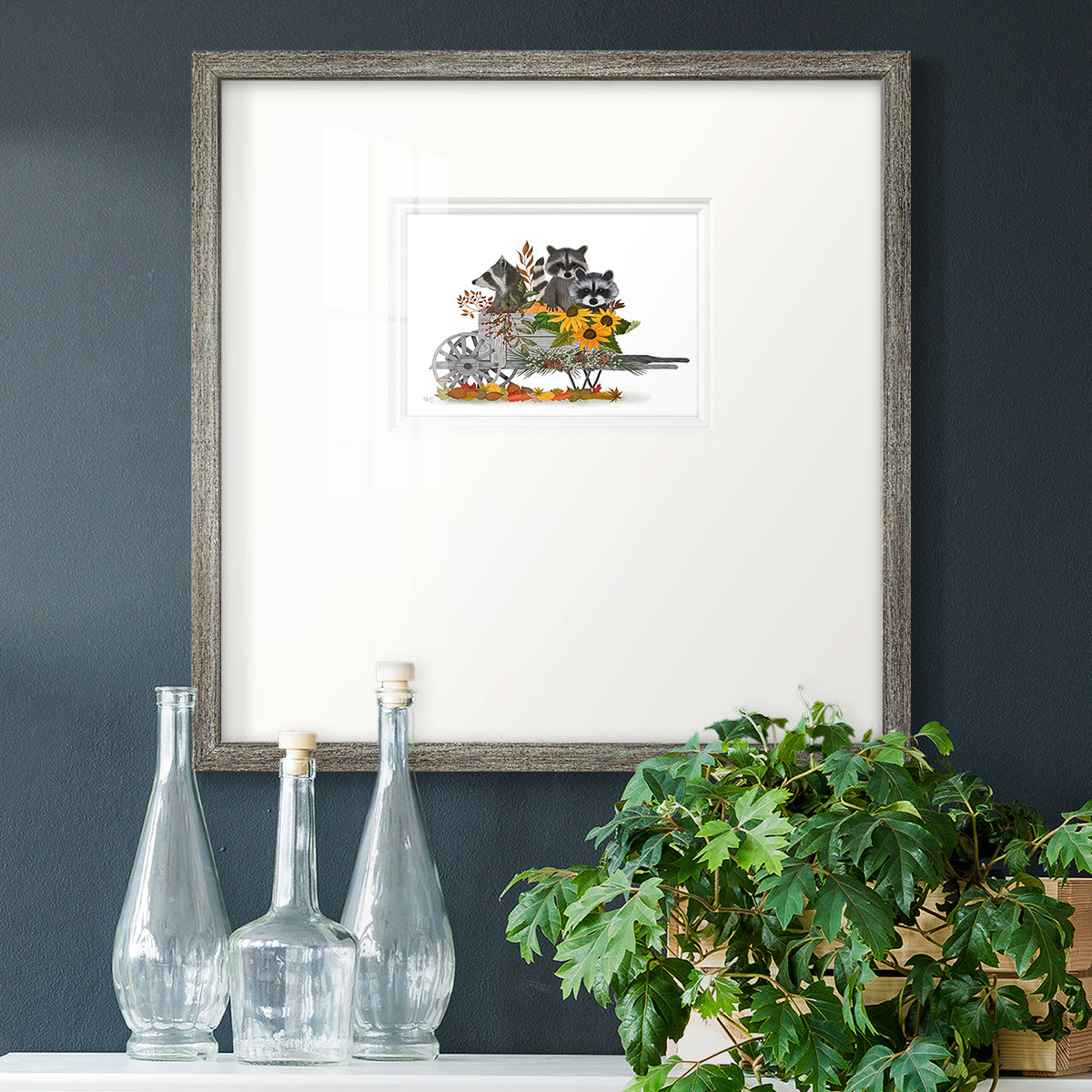 Raccoon Wheelbarrow Premium Framed Print Double Matboard