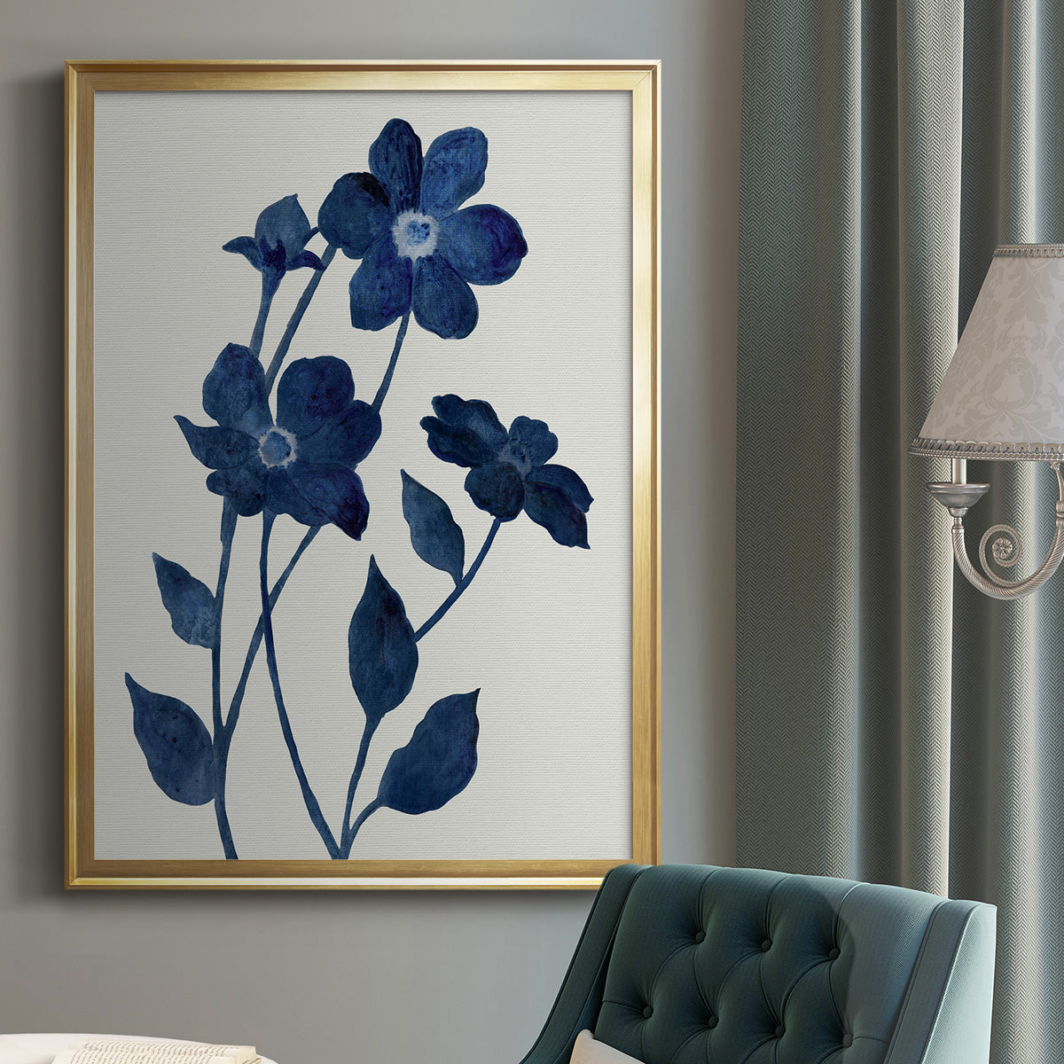 Indigo Bloom II - Modern Framed Canvas Print