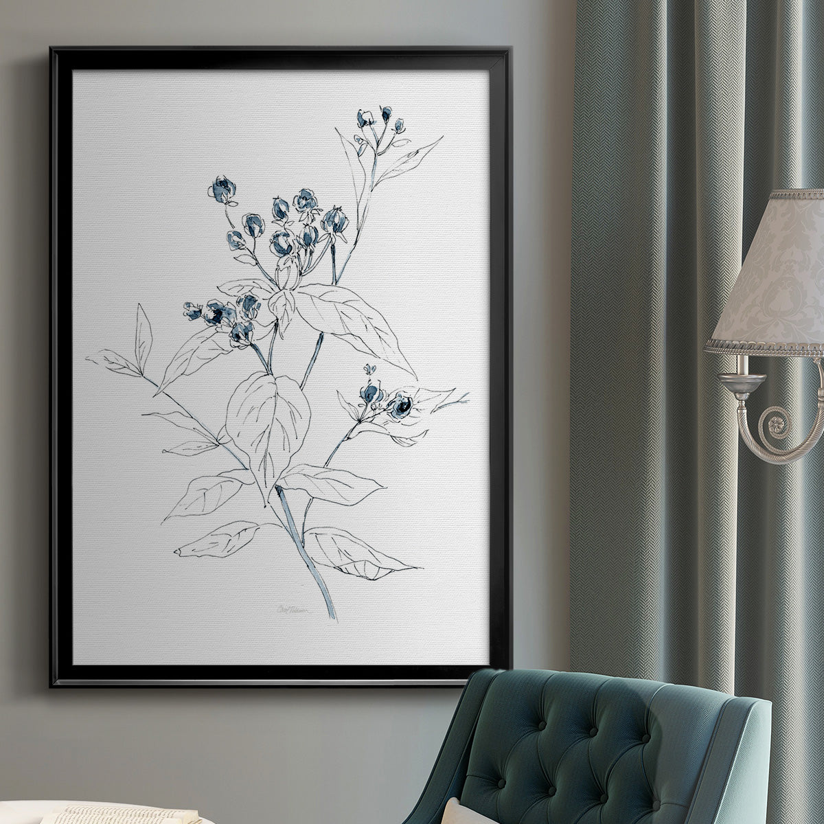 Indigo Sketch I - Modern Framed Canvas Print
