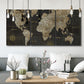 Three-panel canvas wall art featuring illustrated safari world map, displayed in a modern living room above seating.