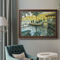 Impressionist riverside leisure scene by Claude Monet in an ornate bronzed mahogany wood frame displayed in a bright interior setting.