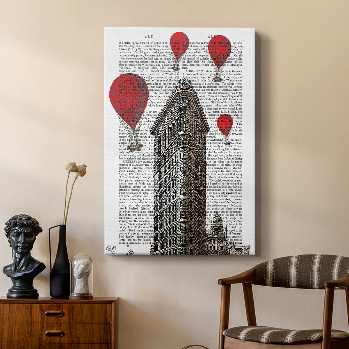 Flat Iron Building and Red Hot Air Balloons - Canvas Art Print