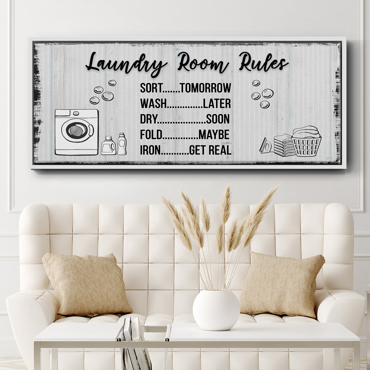 Laundry Room Rules - Floater Framed Canvas Print