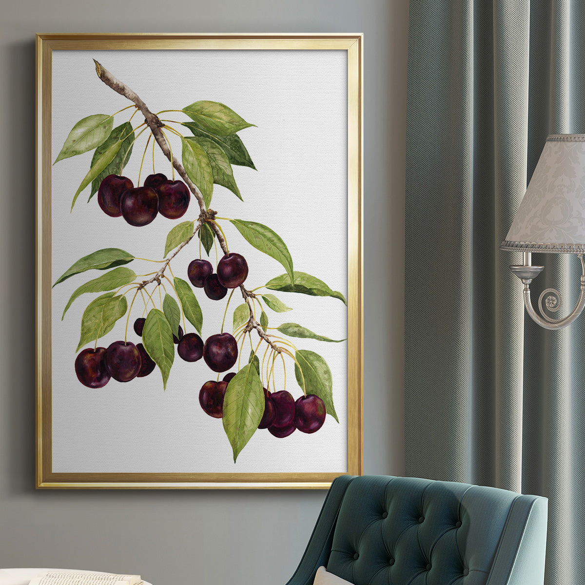 Watercolor Cherries - Modern Framed Canvas Print