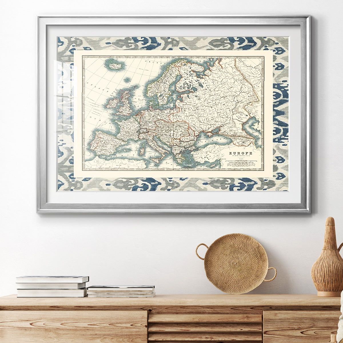 Bordered Map of Europe - Modern Framed Art Print