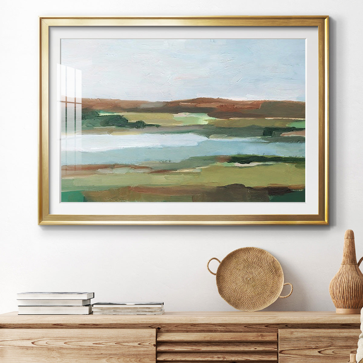 Autumn River Crossing II - Modern Framed Art Print