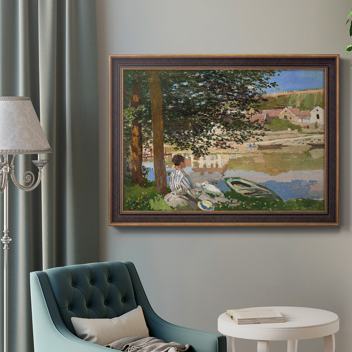 On the Bank of the Seine, Bennecourt - Ornate Framed Canvas Print