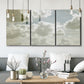 Three-panel canvas wall art featuring whimsical vertical tree landscape, displayed in a modern living room above seating.
