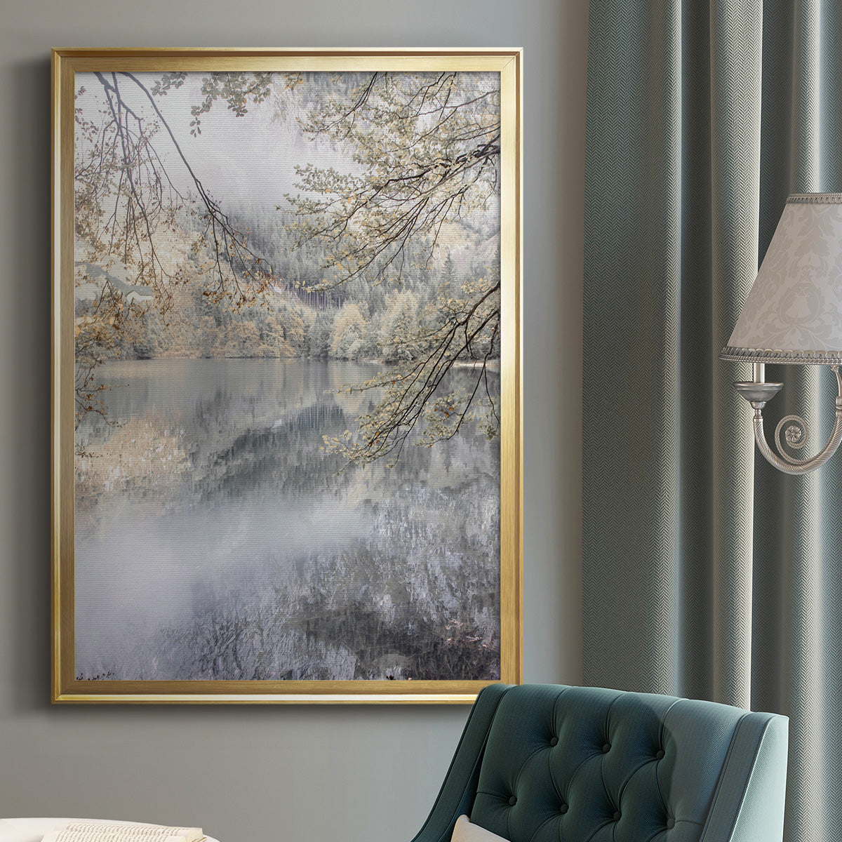 Misty Lake - Modern Framed Canvas Print