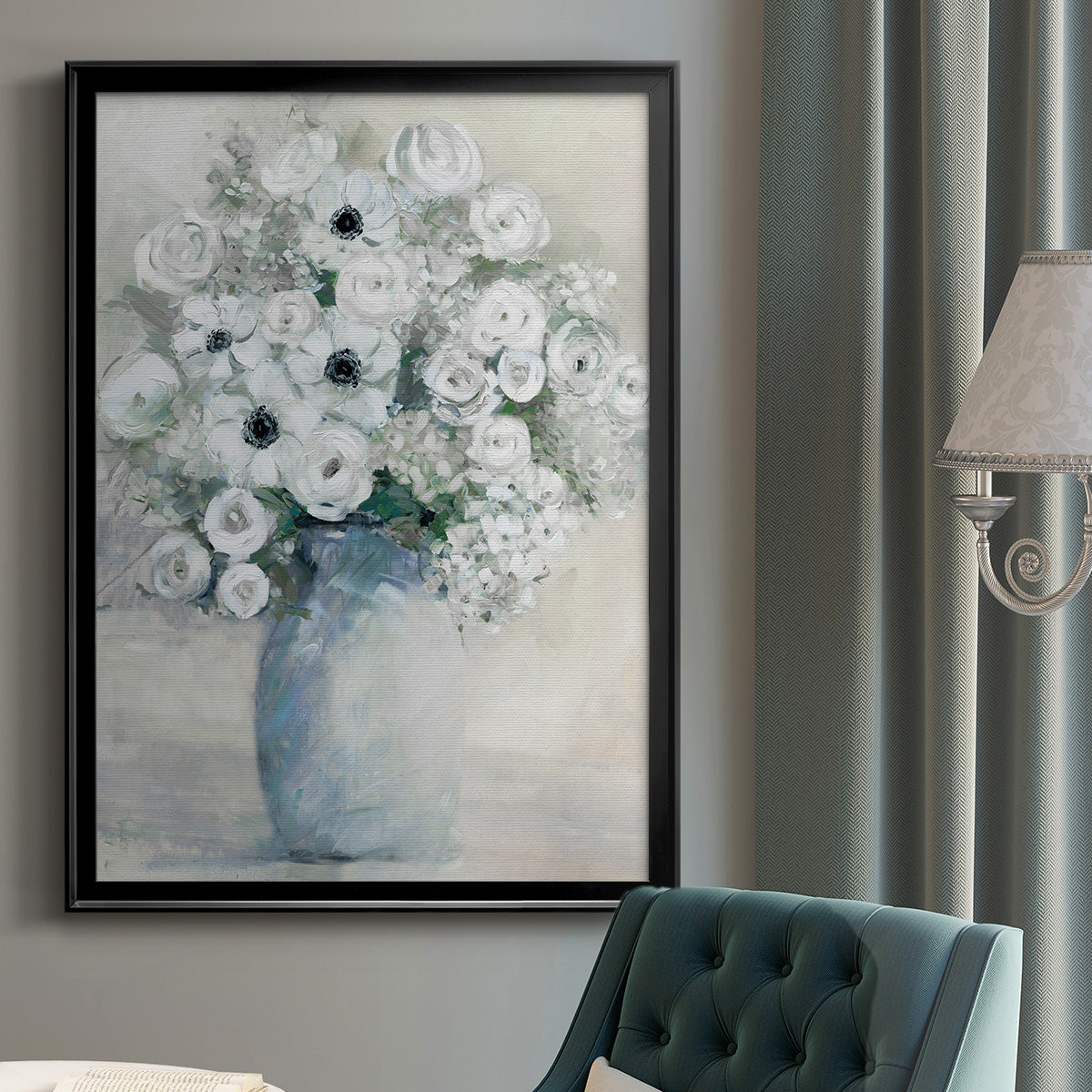 White Anemone Bouquet - Modern Framed Canvas Print