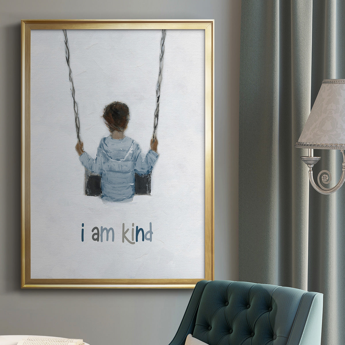 Boy on a Swing - Modern Framed Canvas Print