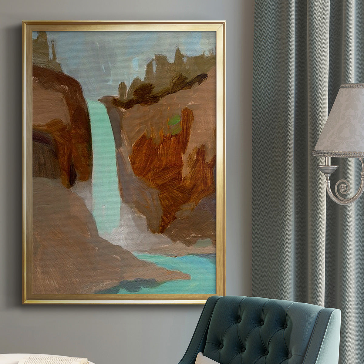 Turquoise Falls I - Modern Framed Canvas Print