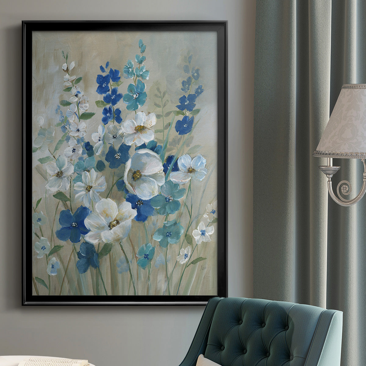 Blue Garden I - Modern Framed Canvas Print